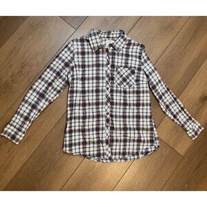 Blue Mountain Women's Pink, Black and White Plaid Flannel Button-Down Shirt Sz M